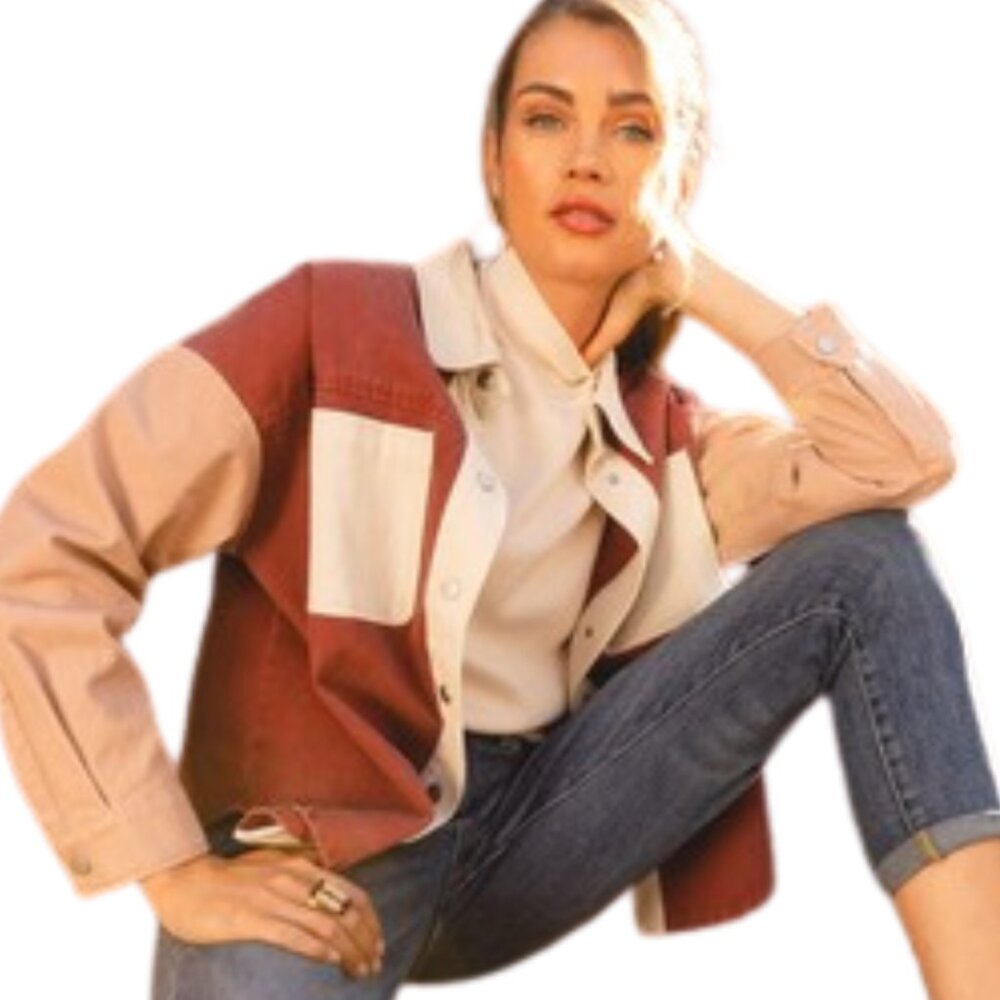 ✨5/$25✨🛍️ CLEARANCE 🛍️Oversized Colorblock Shacket with Pockets In Dusty Blush